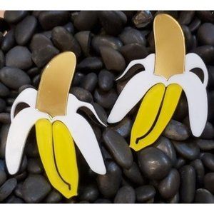 EARRINGS OVERSIZED ACRYLIC FUNKY BANANA TIME!!!🍌⏲🤤